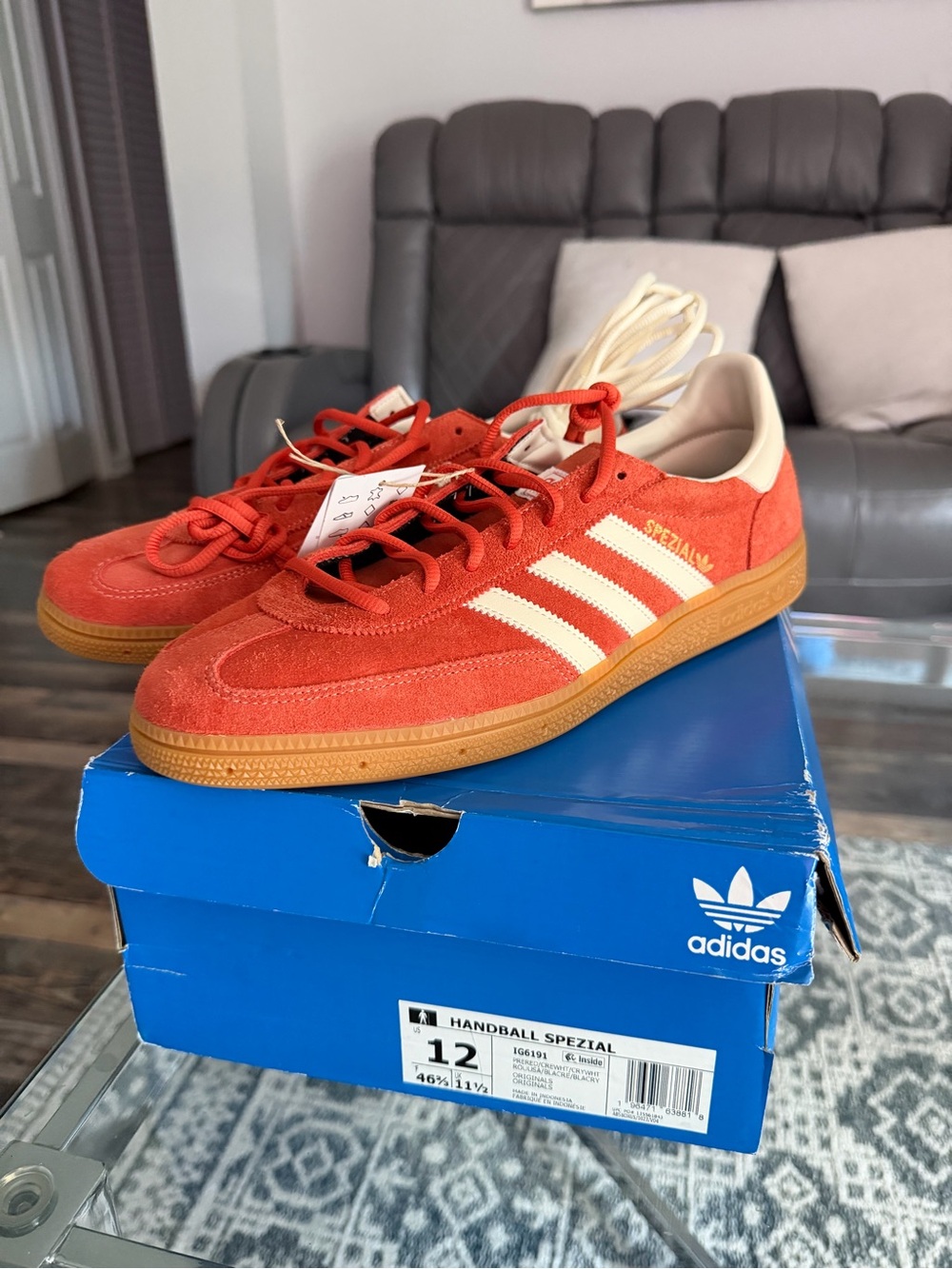 adidas Spezial Men's Red Suede Sneakers with White Stripes